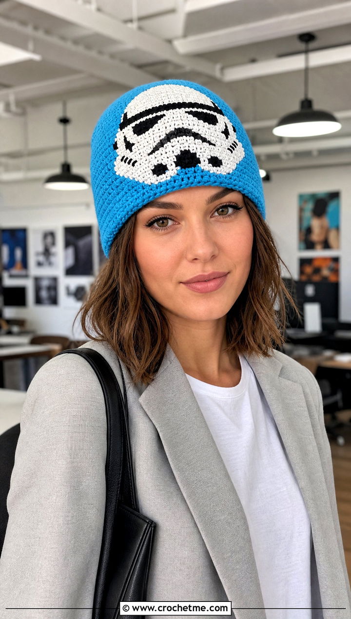 Stormtrooper Crochet Colorwork Beanie With Gray Suit - 30 crochet star wars hat outfit ideas