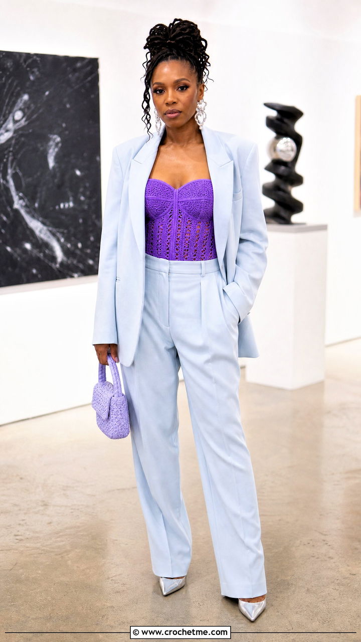 Strapless Crochet Corset With A Pantsuit - 35 crochet corset outfit ideas