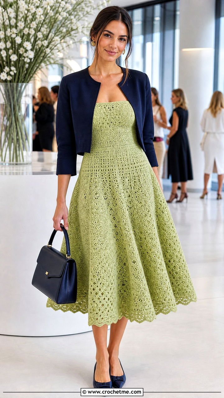 Strapless Crochet Princess Dress With Cropped Jacket - 35 crochet princess dress outfit ideas