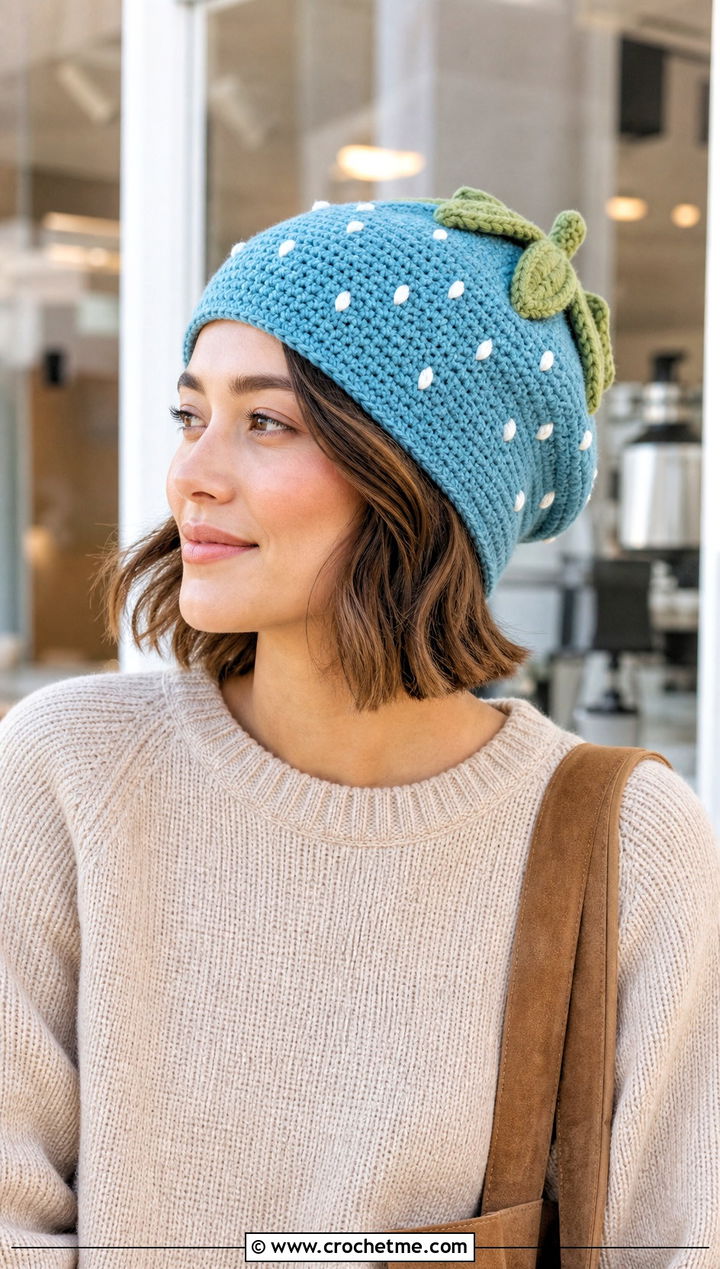 Strawberry Crochet Slouch Hat With Matching Knit Set - 30 strawberry crochet hat outfit ideas