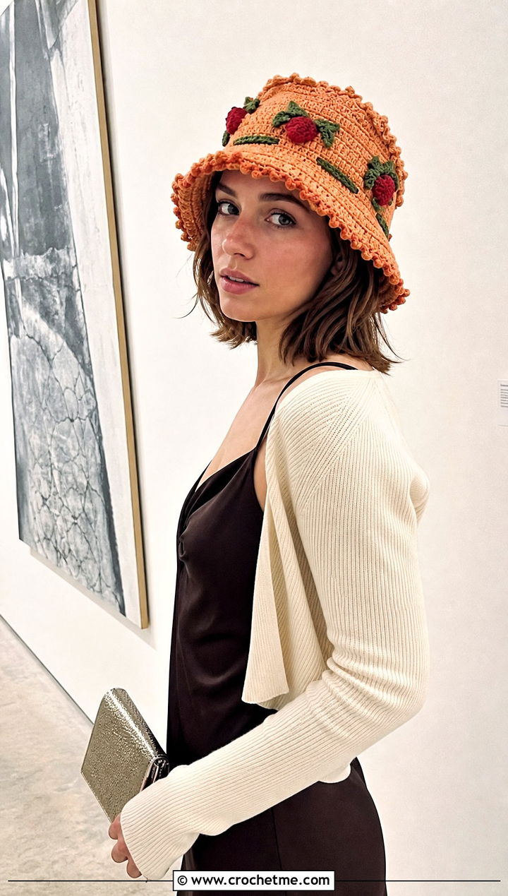 Strawberry Shortcake Crochet Cloche With Satin Slip Dress - 30 Strawberry Shortcake Crochet Hat outfit ideas