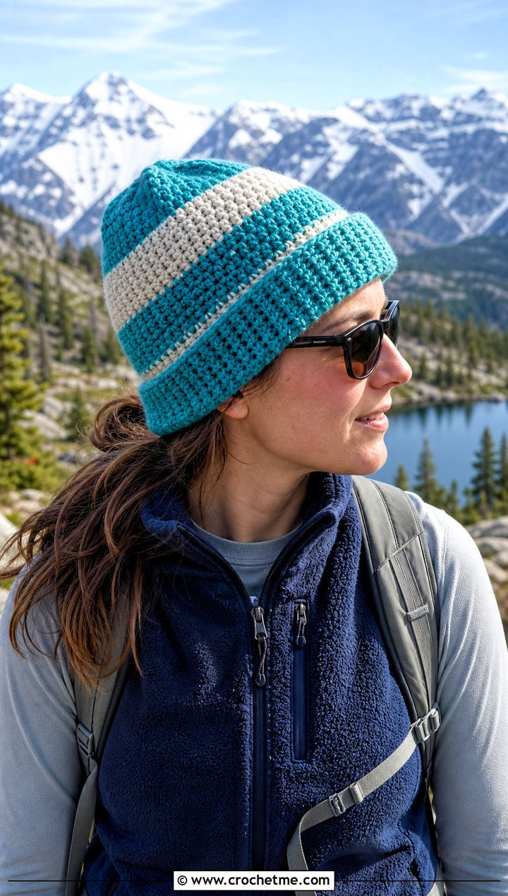 Striped Blanket Yarn Crochet Beanie With Fleece Vest - 15 blanket yarn crochet beanie outfit ideas