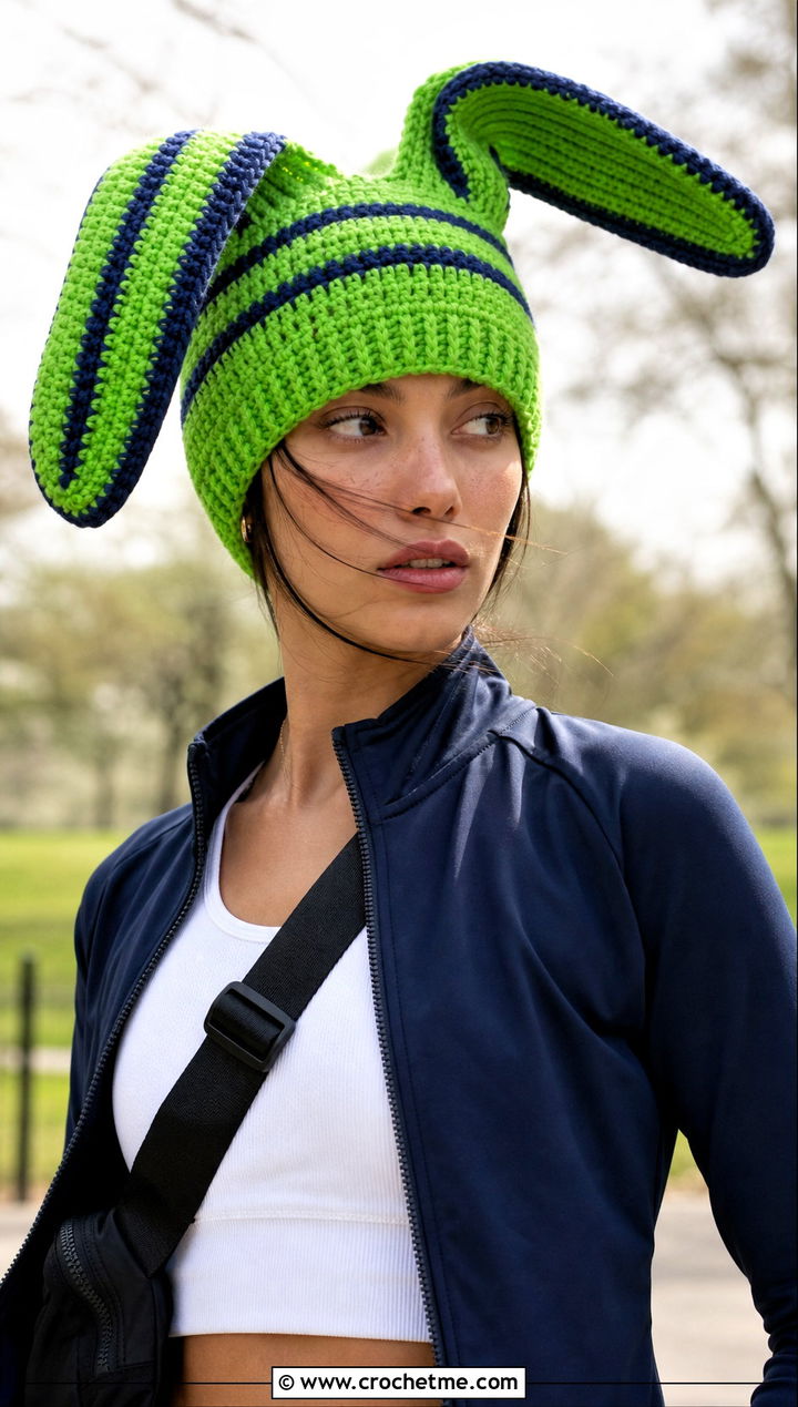 Striped Bunny Ear Sincerity Is Scary Crochet Hat With Track Jacket And Leggings - 15 Sincerity Is Scary Crochet Hat outfit ideas