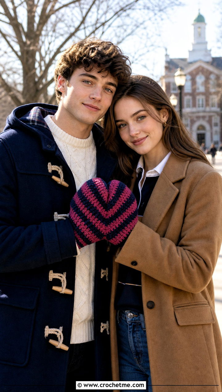 Striped Couple Mittens With Preppy Outfits - 25 crochet couple mittens outfit ideas