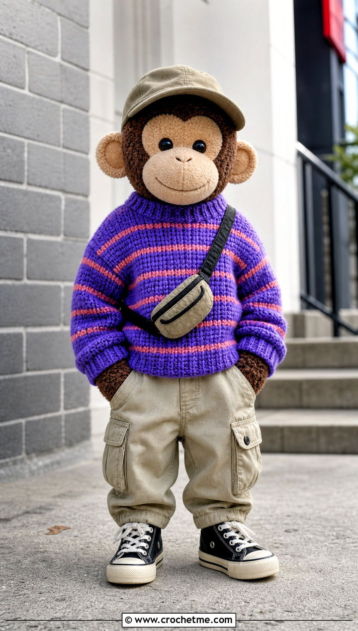 Striped Crewneck Toy Sweater With Cargo Pants - 25 Crochet Sweater For Toy outfit ideas