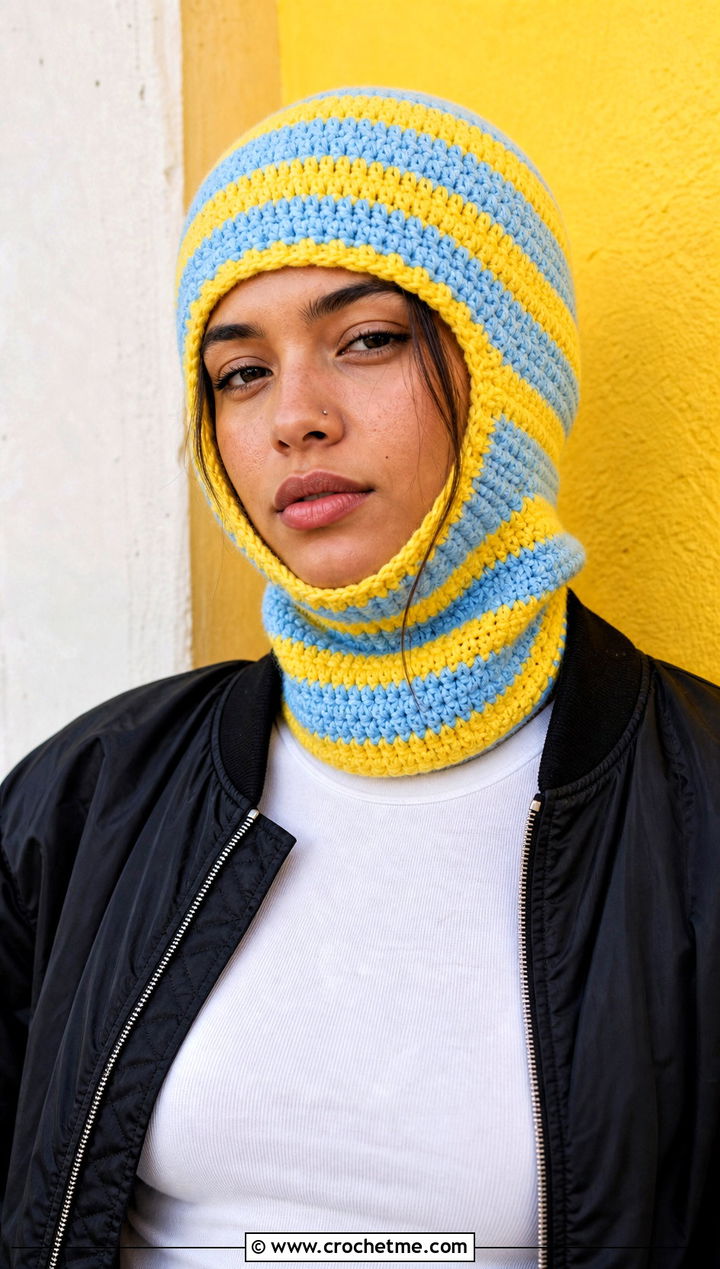 Striped Crochet Balaclava Beanie With Bomber Jacket - 25 crochet balaclava beanie outfit ideas