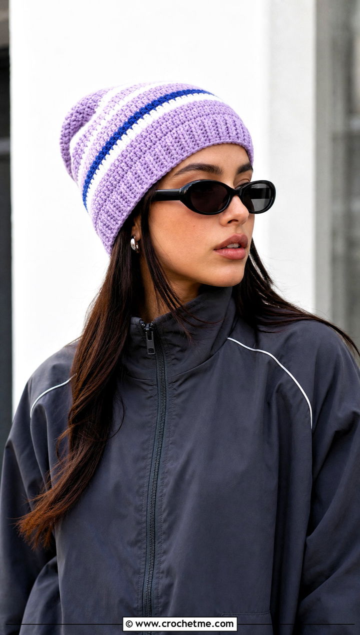Striped Crochet Beanie With Matching Tracksuit - 20 Cool Crochet Hat Ideas