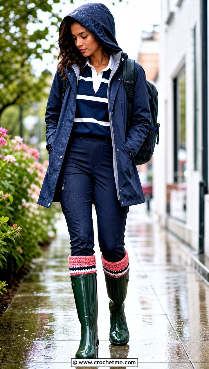 Striped Crochet Boot Cuffs With Rain Boots - 35 crochet boot cuffs outfit ideas