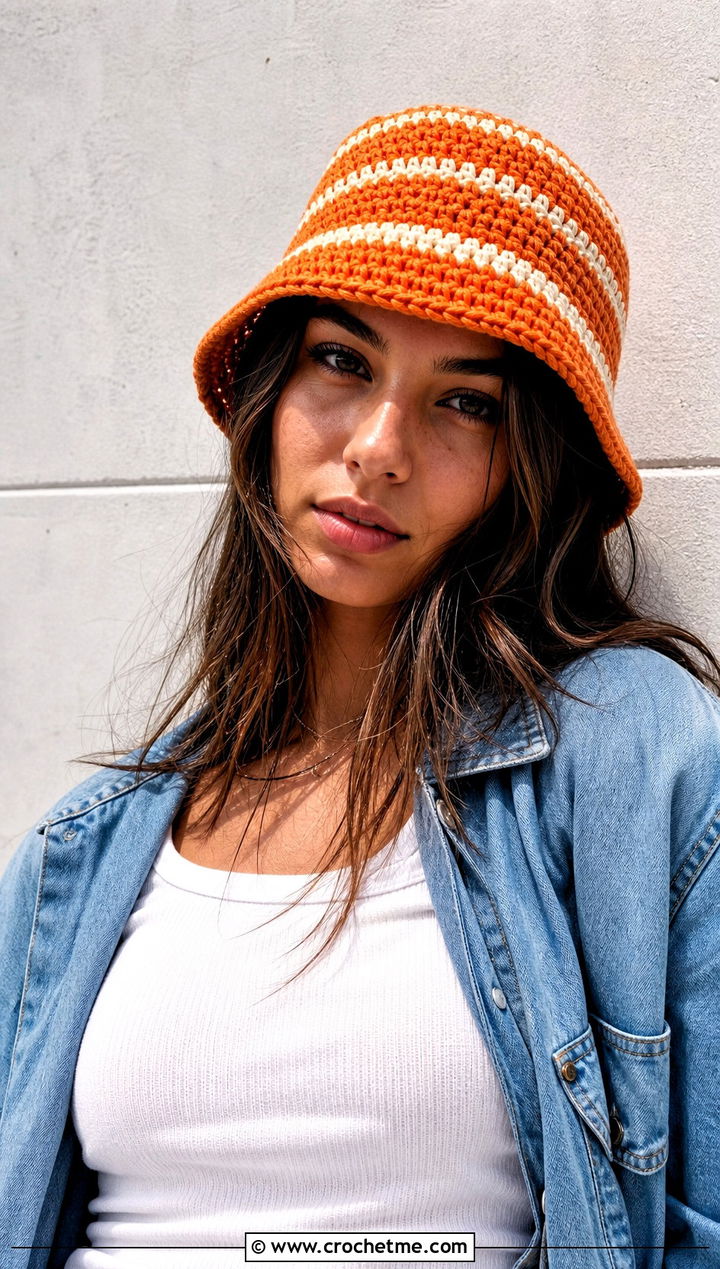 Striped Crochet Bucket Hat With Cargo Pants - 25 crochet hat for beginners outfit ideas