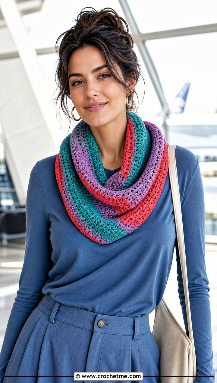 Striped Crochet Cowl Scarf With Matching Set - 30 striped crochet scarf outfit ideas