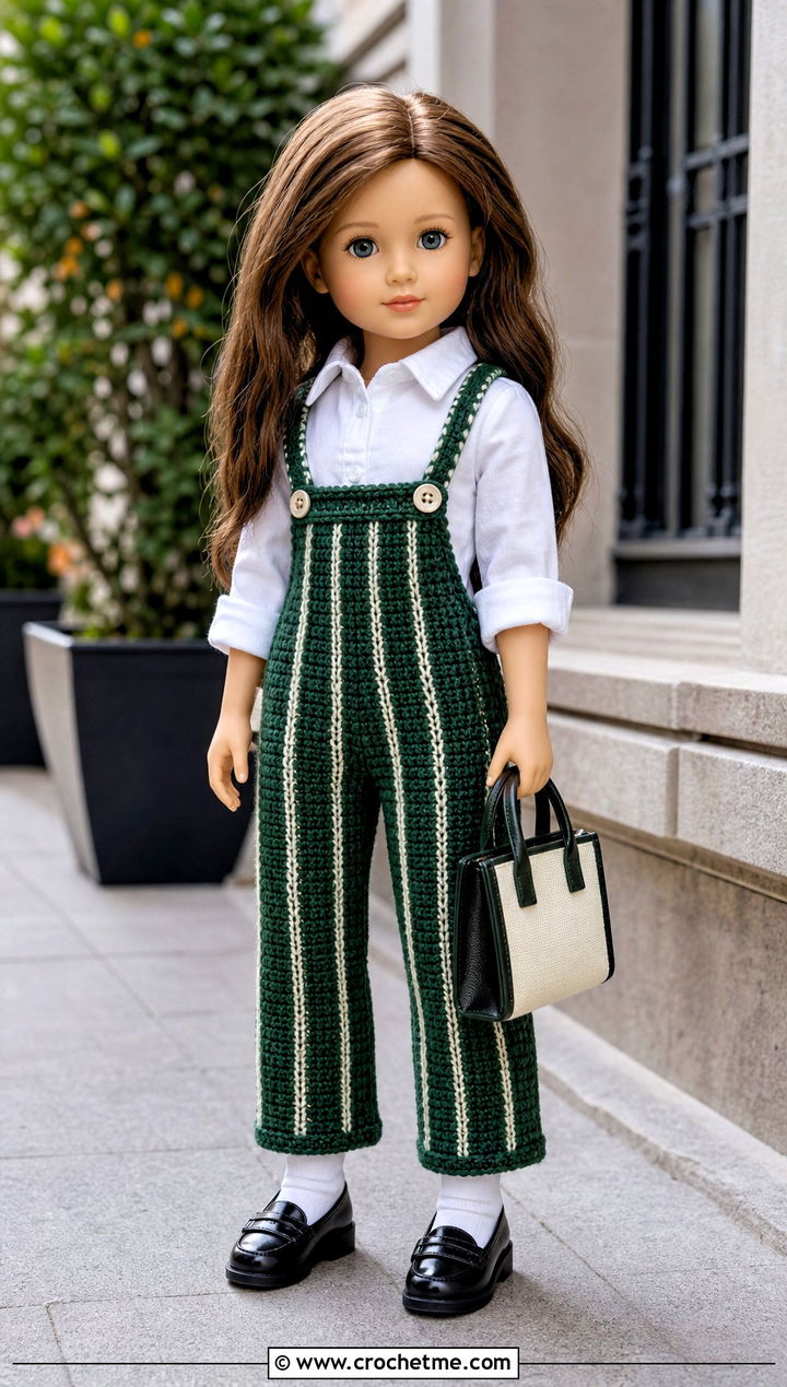 Striped Crochet Doll Overalls With White Oxford Shirt - 30 crochet doll overalls outfit ideas