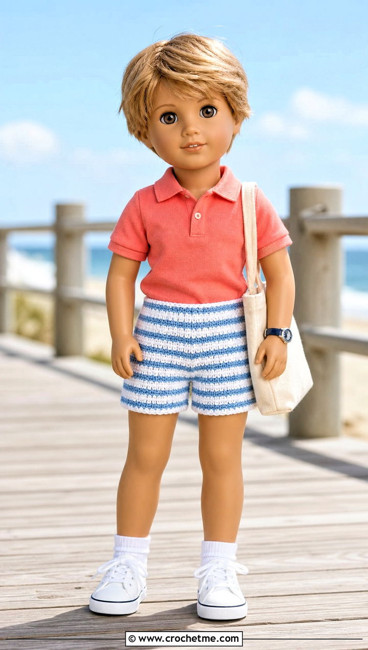 Striped Crochet Doll Shorts With Polo Shirt - 30 crochet doll shorts outfit ideas