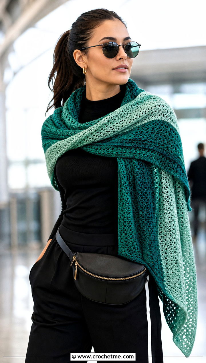 Striped Crochet Fade Shawl With Track Pants - 15 Crochet Fade Shawl outfit ideas