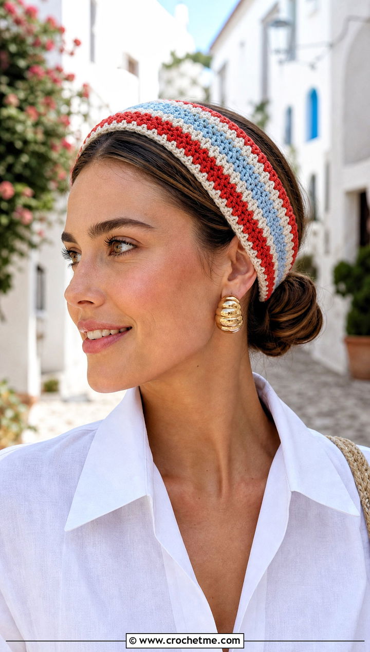 Striped Crochet Knit Headband With Shirt Dress - 15 knit or crochet headbands outfit ideas