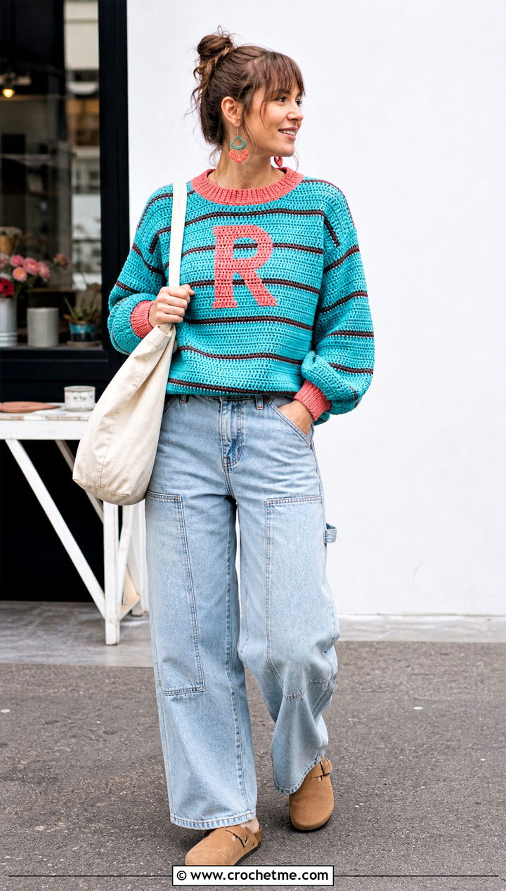 Striped Crochet Ron Weasley Sweater With Carpenter Jeans - 25 Crochet Ron Weasley Sweater outfit ideas