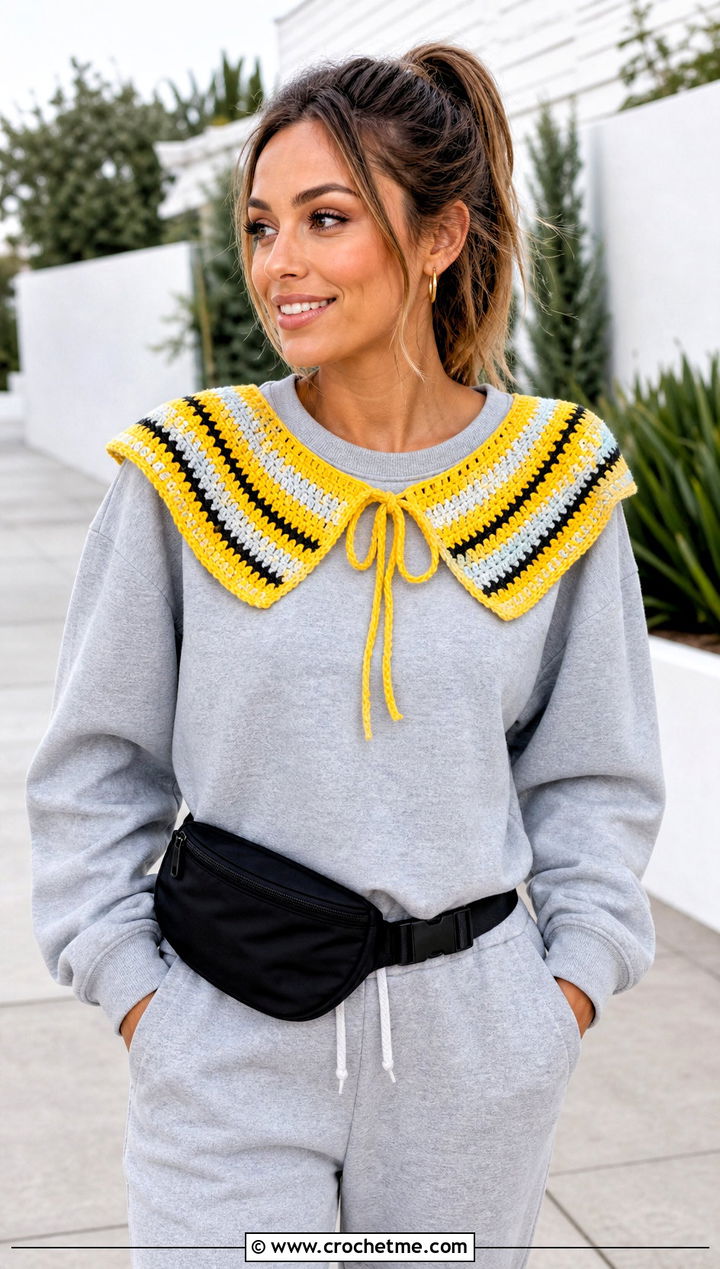 Striped Crochet Sailor Collar With Sweatshirt And Joggers - 30 crochet sailor collar outfit ideas
