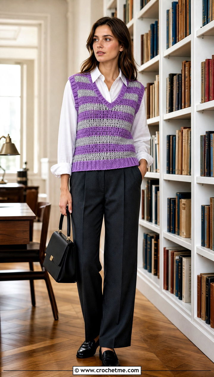 Striped Crochet Vest Top With Button Down Shirt - 15 crochet striped top on hanger outfit ideas