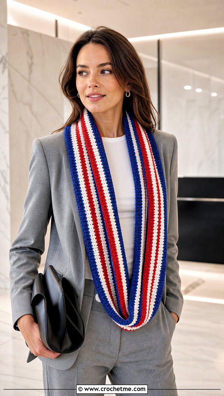 Striped Double Length Crochet Cowl With Matching Suit - 15 Double Length Crochet Cowl outfit ideas