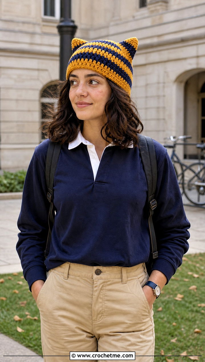 Striped Finn Hat With Rugby Shirt And Relaxed Chinos - 30 crochet adventure time finn hat outfit ideas