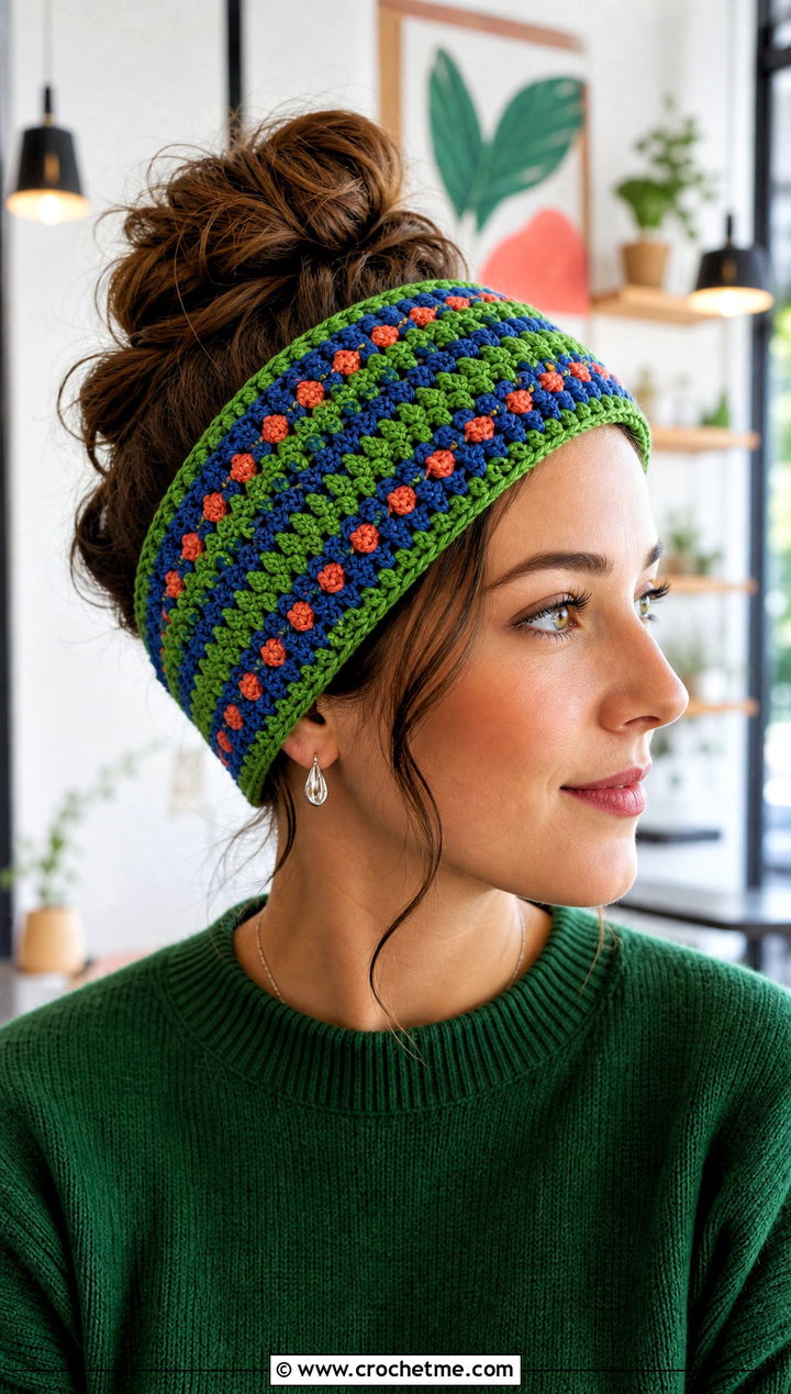 Striped Green Crochet Headband With Monochrome Casual Outfit - 30 green crochet headband outfit ideas