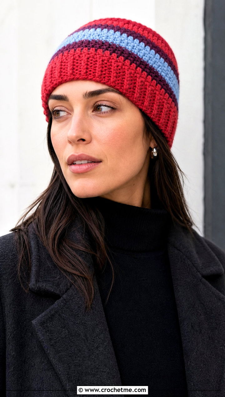 Striped Highland Crochet Beanie With Monochrome Outfit - 15 highland crochet beanie outfit ideas