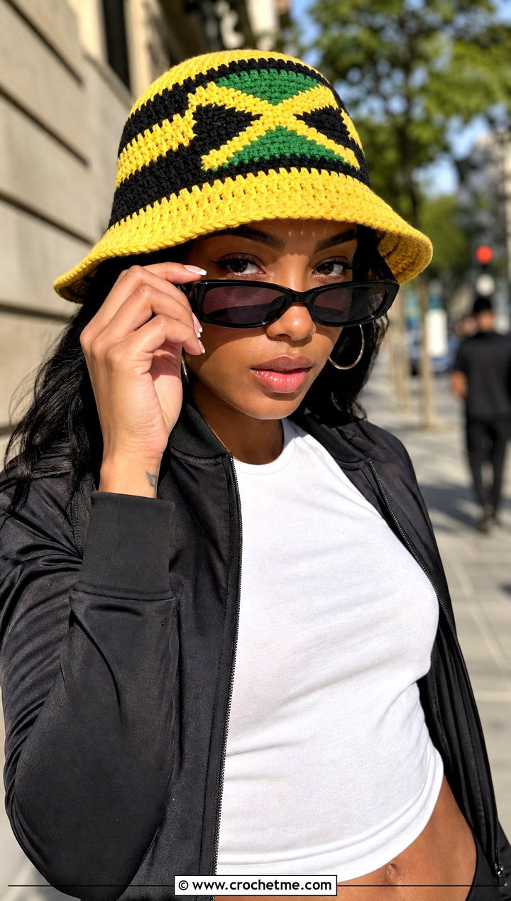 Striped Jamaican Crochet Bucket Hat With Track Pants - 25 Jamaican Crochet Hat outfit ideas