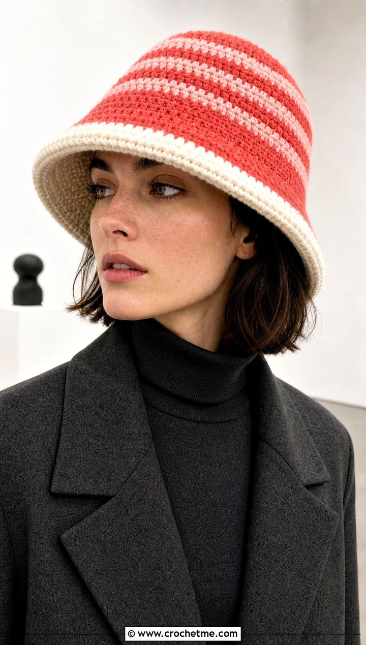 Striped Mushroom Crochet Hat With Monochrome Outfit - 25 mushroom crochet hat outfit ideas