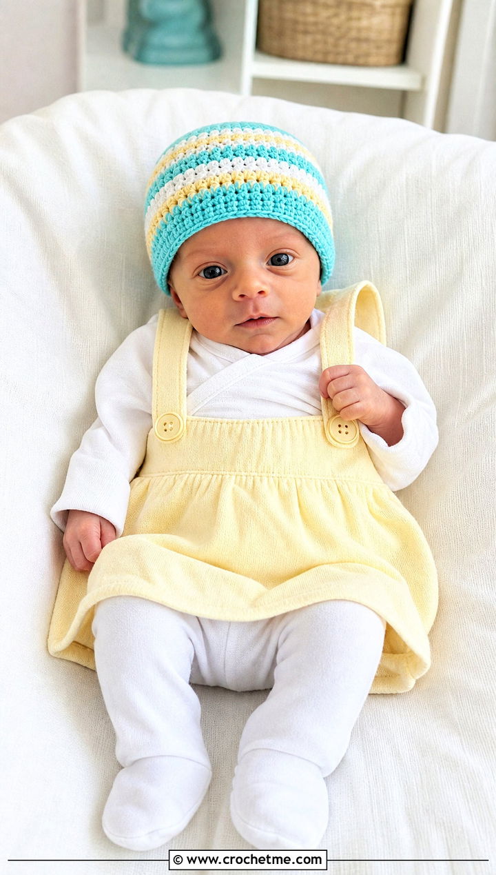 Striped Preemie Crochet Hat With Pinafore Outfit - 25 premie crochet hat outfit ideas