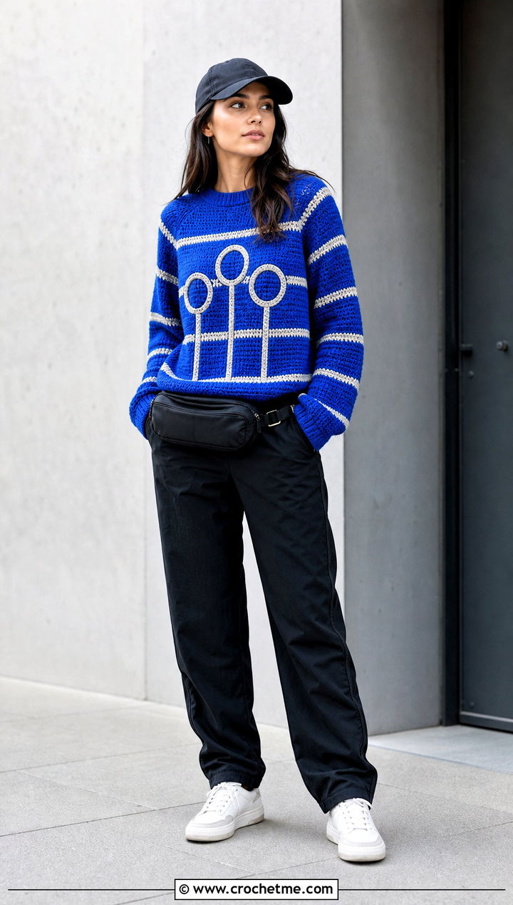 Striped Quidditch Crochet Sweater With Track Pants - 35 crochet harry potter sweater outfit ideas