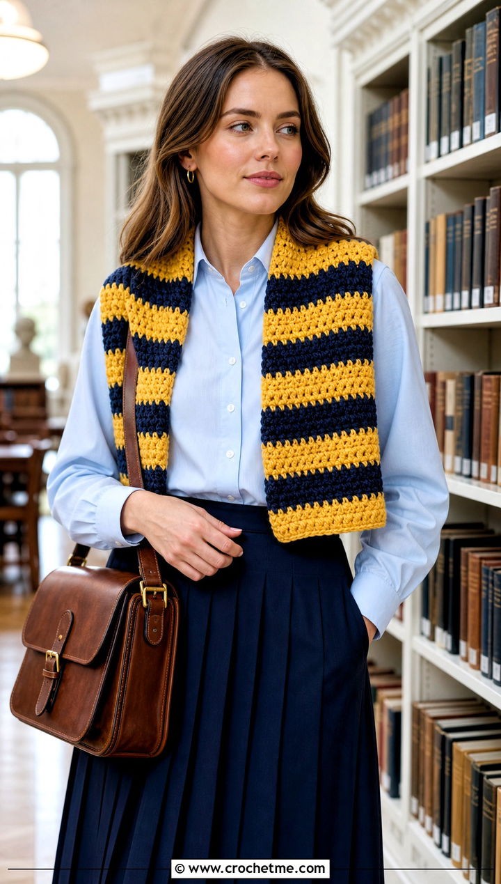 Striped Sleeved Crochet Scarf With Pleated Skirt - 25 Sleeved Crochet Scarf outfit ideas