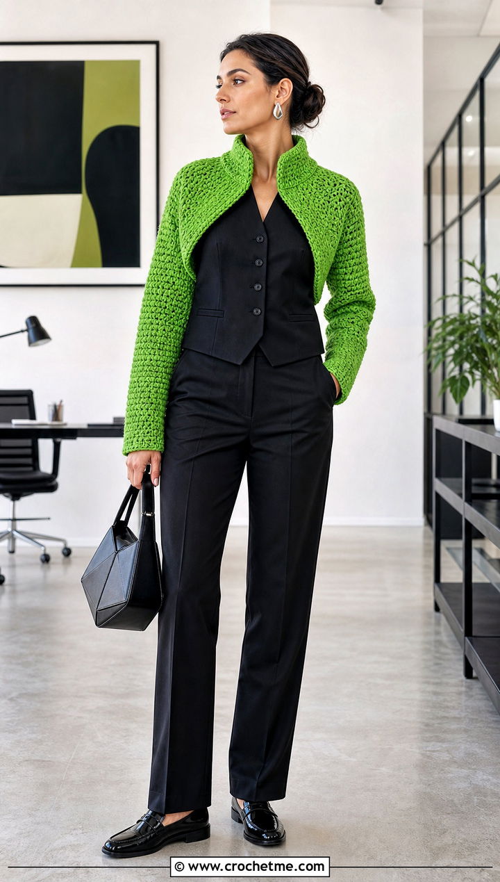 Structured Bolero Crochet Top Shrug With Waistcoat - 30 crochet top shrug outfit ideas