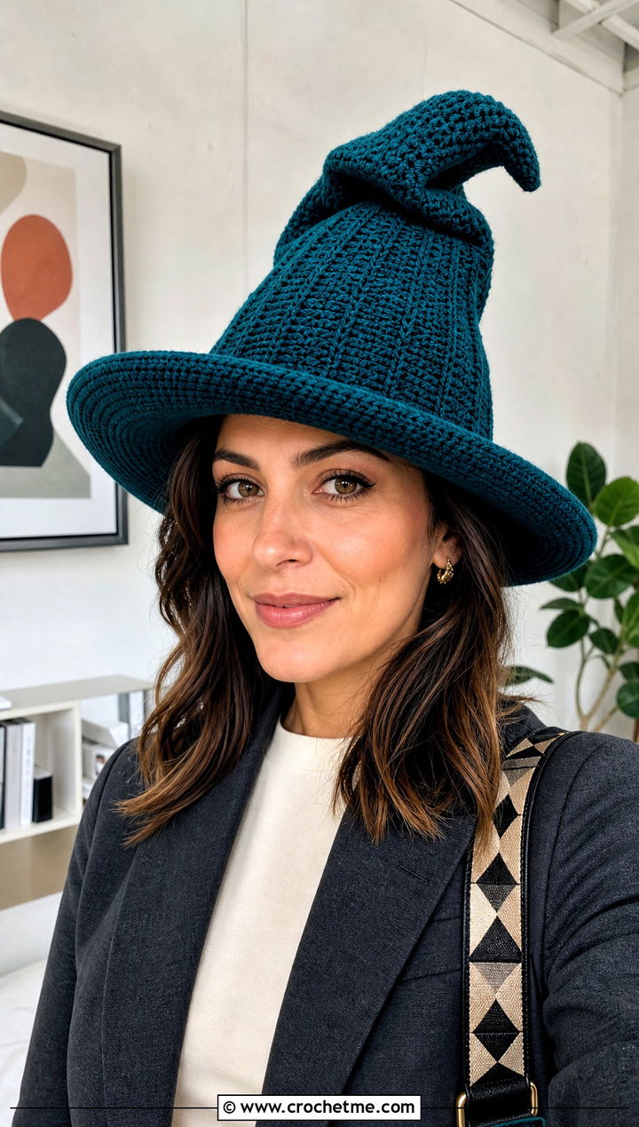 Structured Brim Slouchy Crochet Witch Hat With Blazer - 30 slouchy crochet witch hat outfit ideas