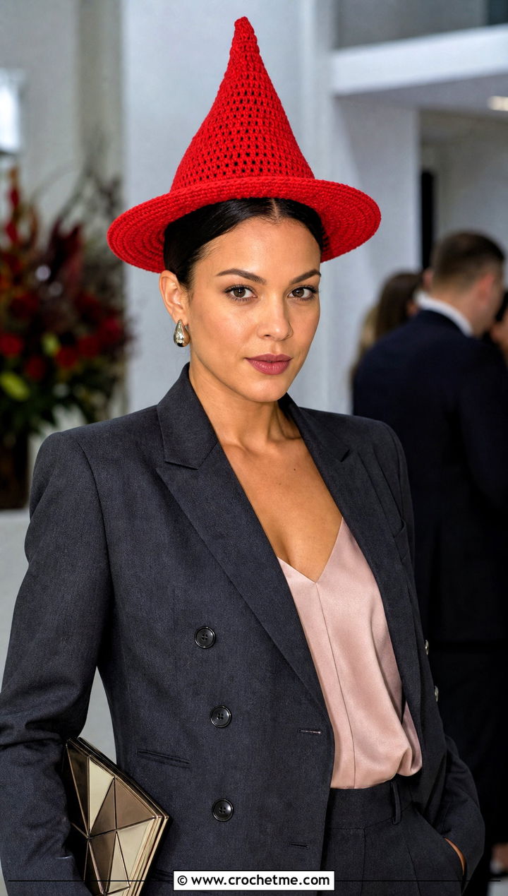 Structured Cone Crochet Elphaba Hat With Pantsuit - 20 Crochet Elphaba Hat outfit ideas