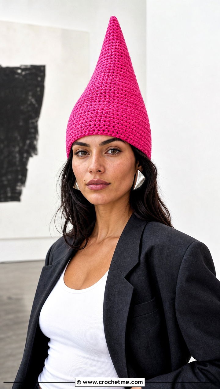 Structured Cone Crochet Pointed Hat With Blazer - 25 Crochet Pointed Hat outfit ideas
