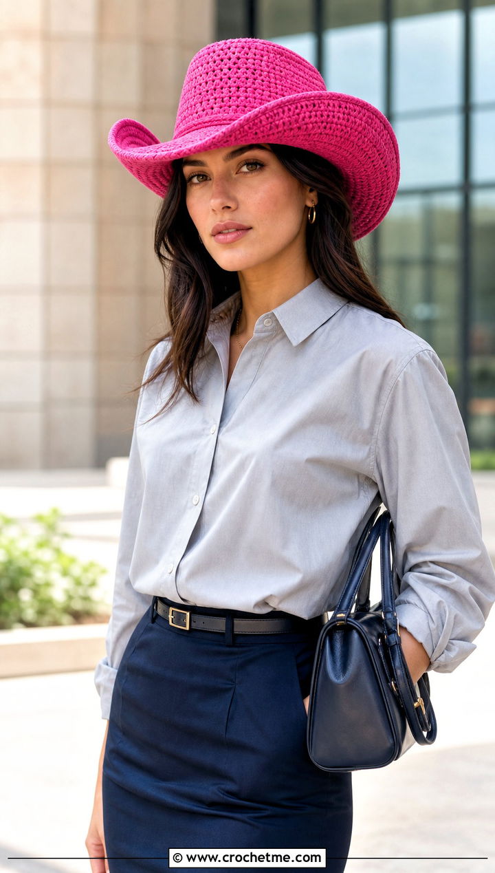 Structured Cotton Crochet Cowboy Hat With Midi Skirt - 25 crochet cowboy outfit ideas