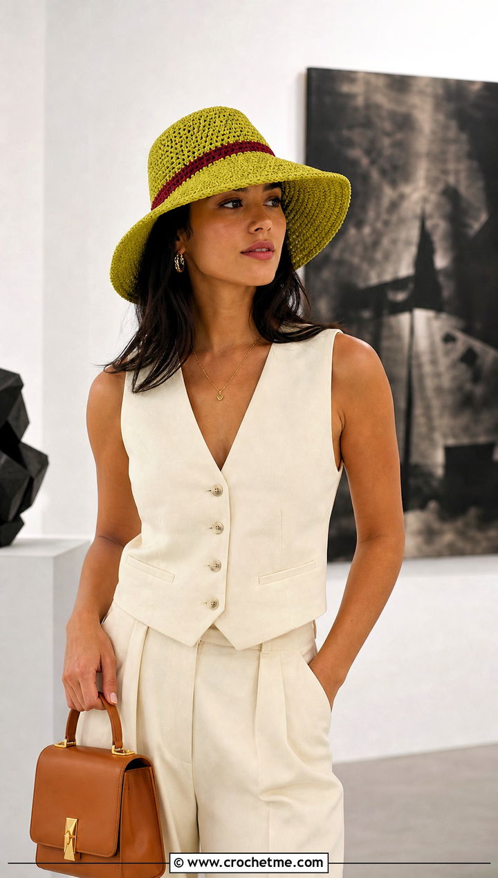 Structured Crochet Luffy Sun Hat With Tailored Vest - 15 Crochet Luffy One Piece Hat outfit ideas