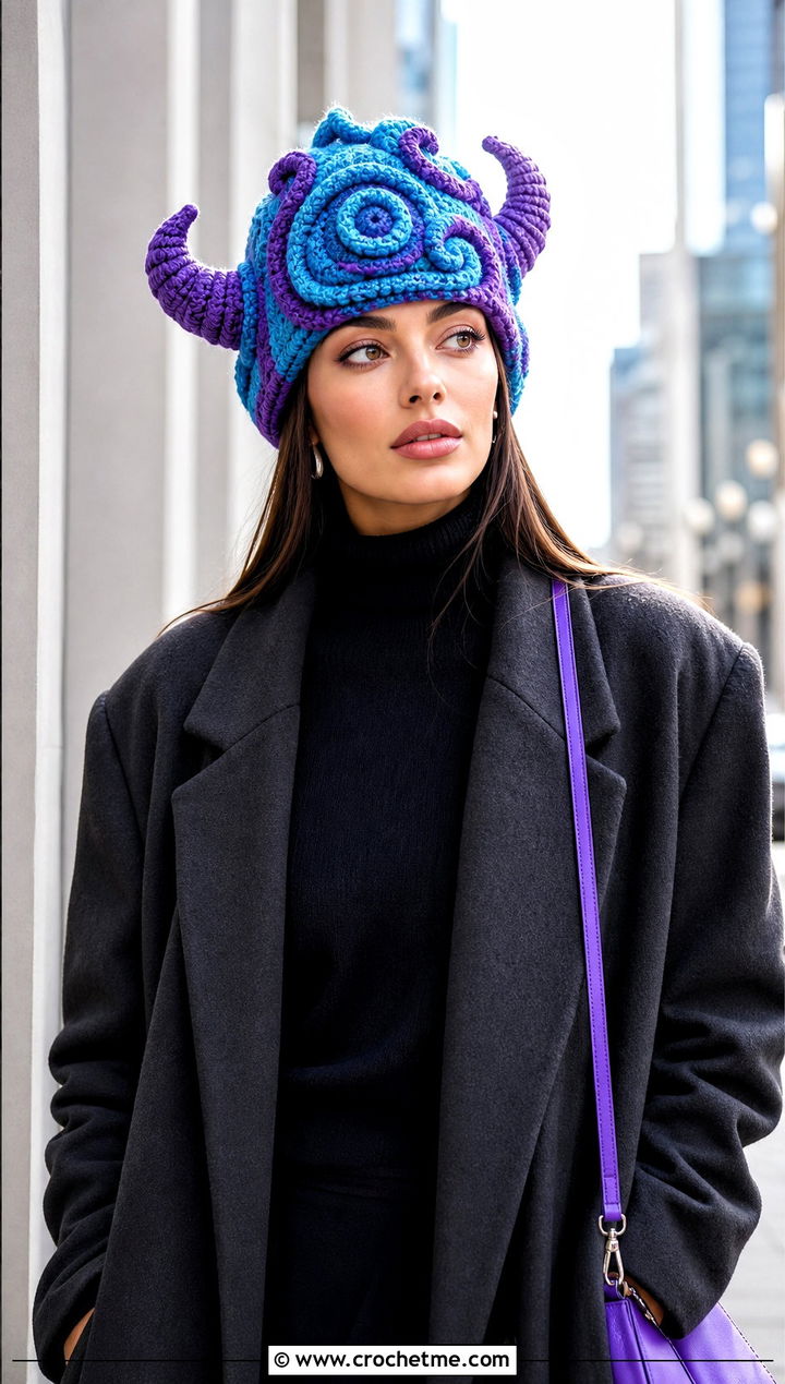 Sulley Spiral Crochet Hat With Maxi Coat - 25 Monsters Inc Crochet Hat outfit ideas