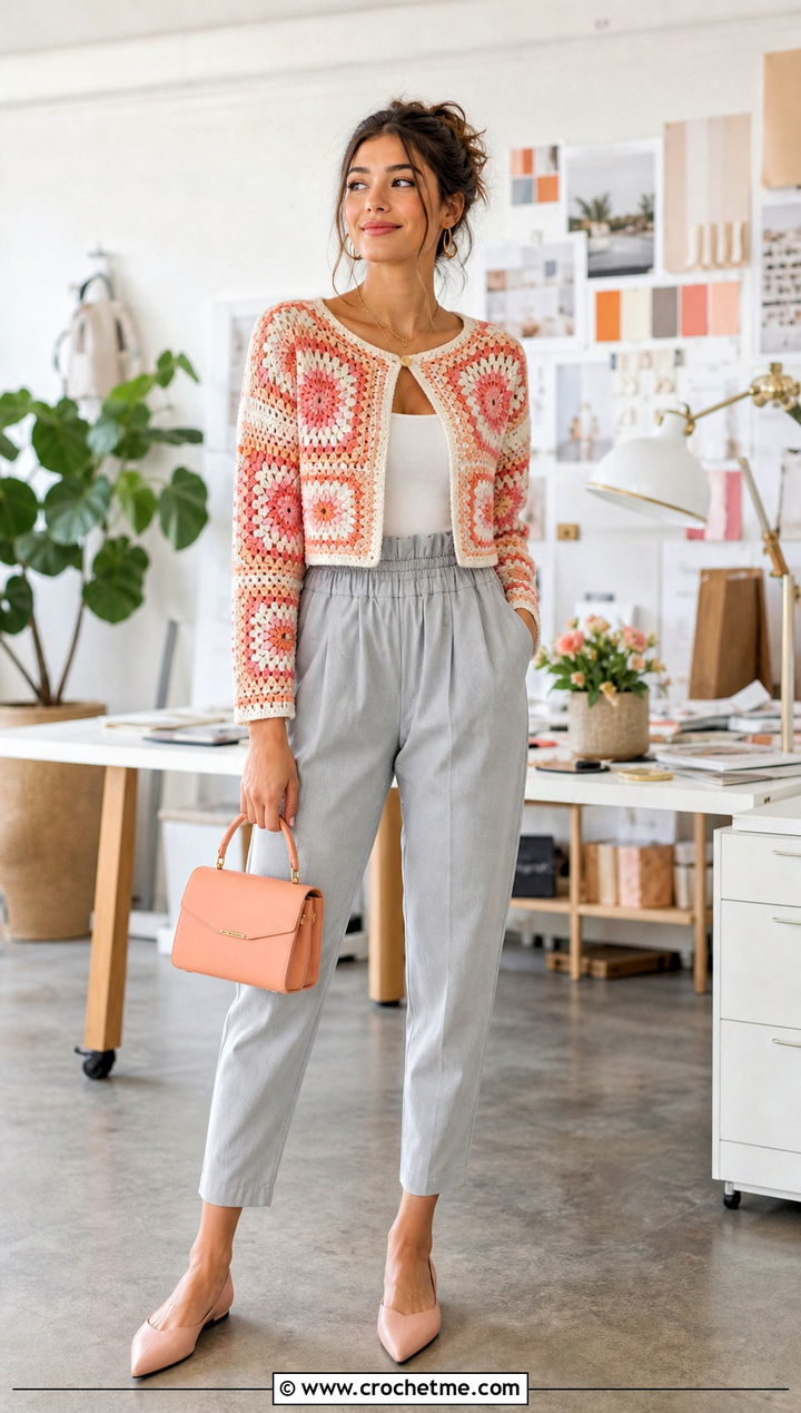Sunburst Granny Square Cardigan With Paperbag Waist Pants - 35 sunburst granny square cardigan outfit ideas