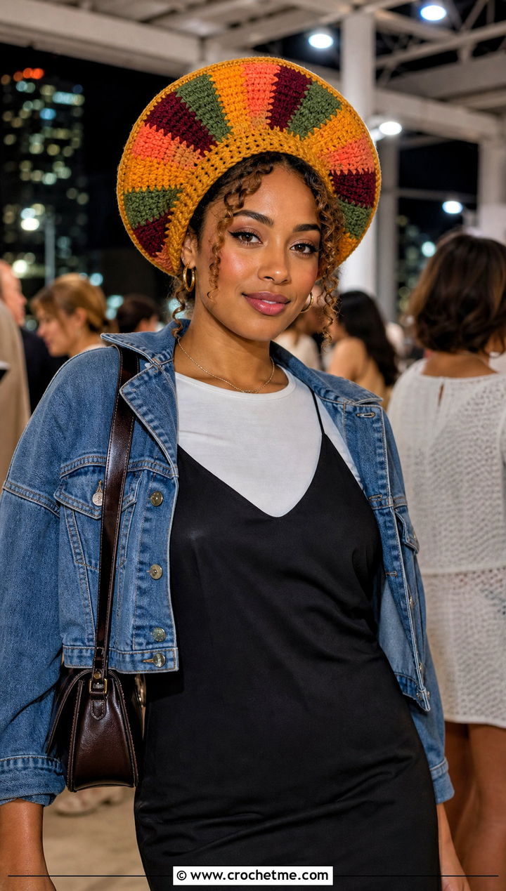 Sunburst Rasta Tam With Slip Dress - 25 crochet rasta beanie outfit ideas
