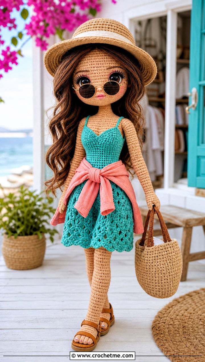 Sundress Crochet Doll Dress With Straw Hat - 25 amigurumi crochet doll dress outfit ideas