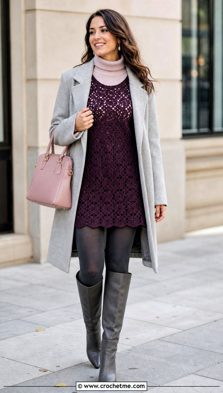Sundrop Crochet Dress With Turtleneck And Knee High Boots - 15 sundrop crochet dress outfit ideas