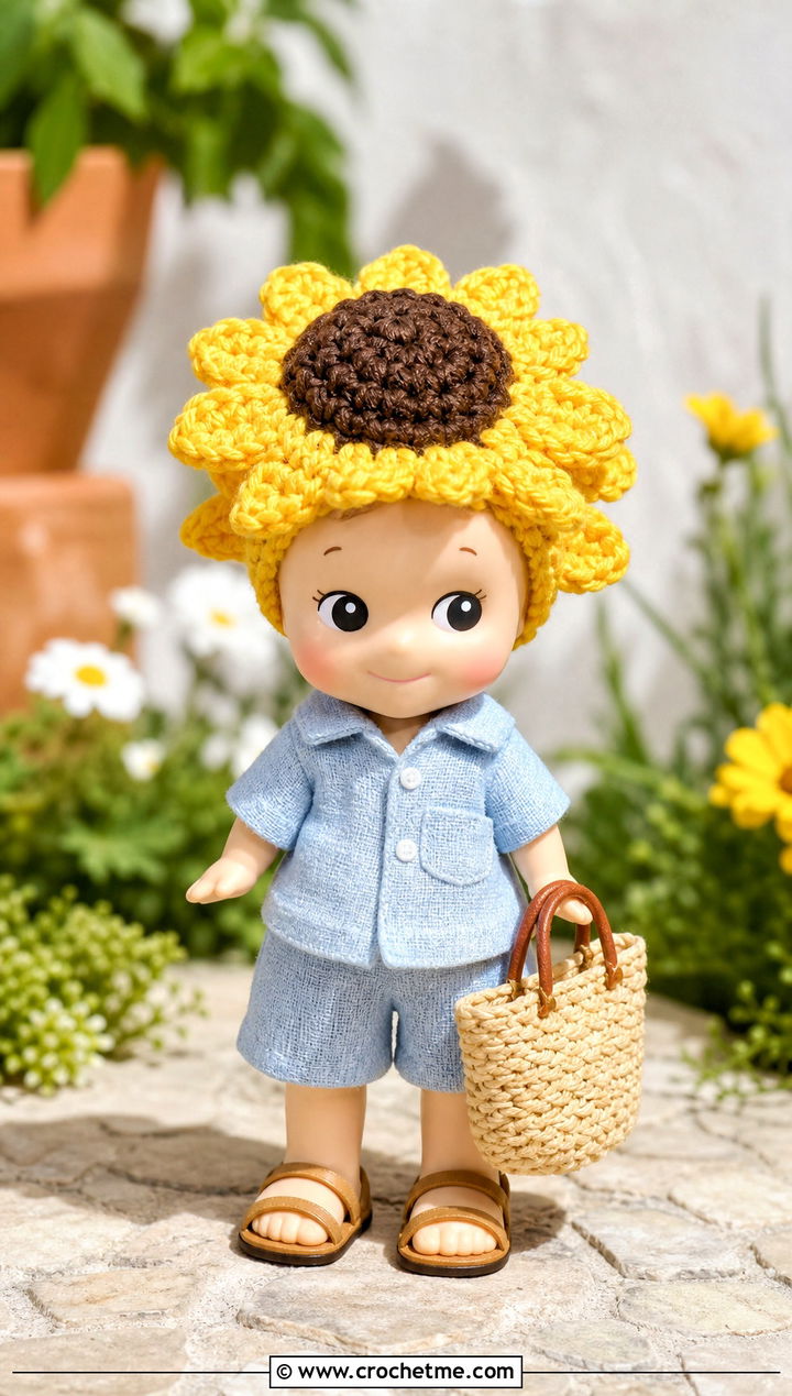 Sunflower Sonny Angel Crochet Hat With Linen Set - 30 sonny angel crochet hat outfit ideas