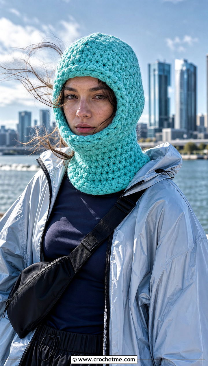 Super Bulky Crochet Balaclava Hat With Technical Jacket - 15 Crochet Hat With Super Bulky Yarn outfit ideas