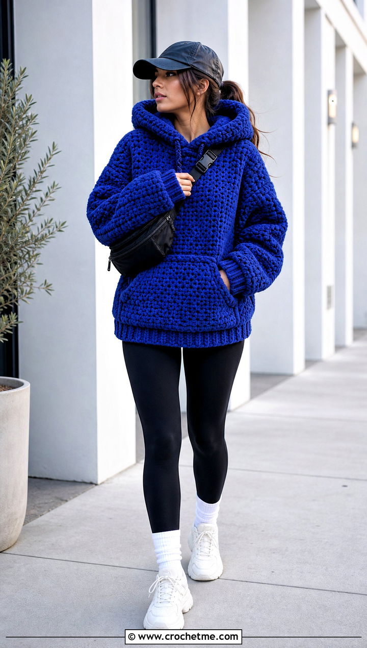 Super Bulky Crochet Blanket Hoodie With Leggings - 30 crochet blanket hoodie outfit ideas