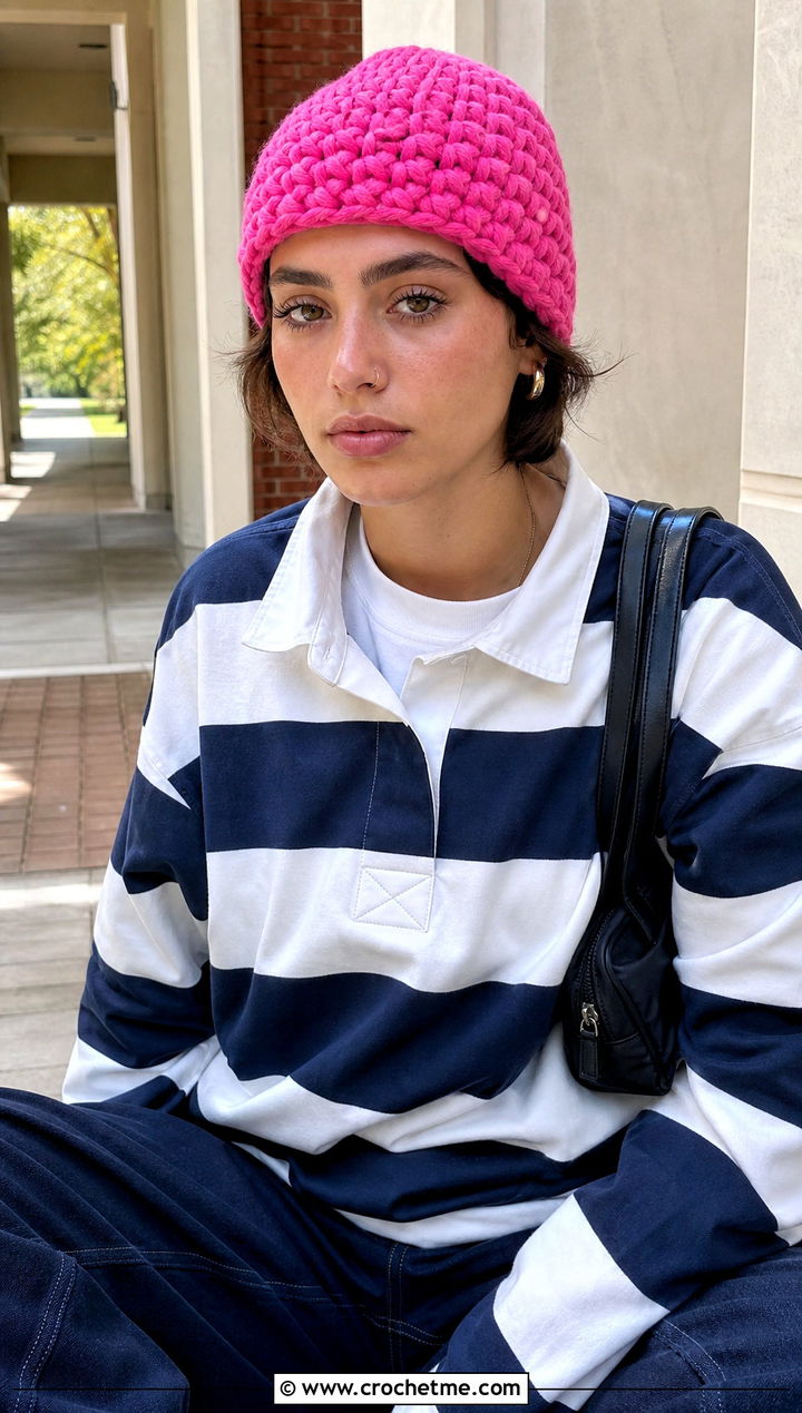 Super Bulky Crochet Skullcap With Rugby Shirt - 15 Crochet Hat With Super Bulky Yarn outfit ideas
