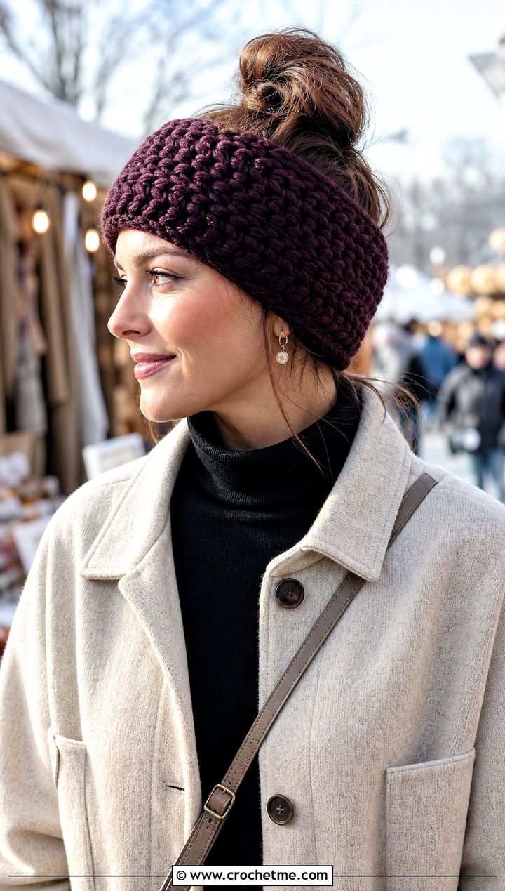 Super Chunky Tunisian Crochet Earwarmer With Wool Shacket - 15 Tunisian Crochet Earwarmer outfit ideas
