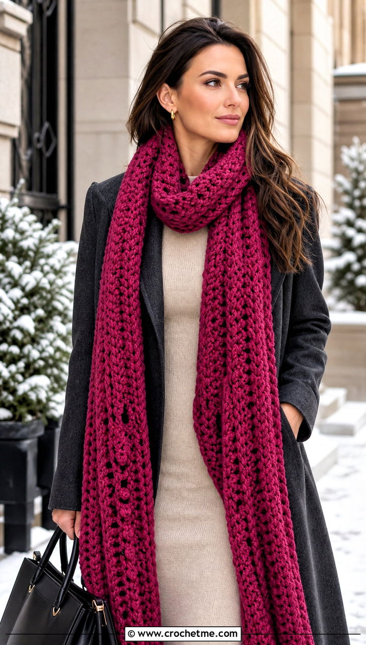 Super Crochet Scarf With Sweater Dress - 25 Beautiful Crochet Scarf outfit ideas