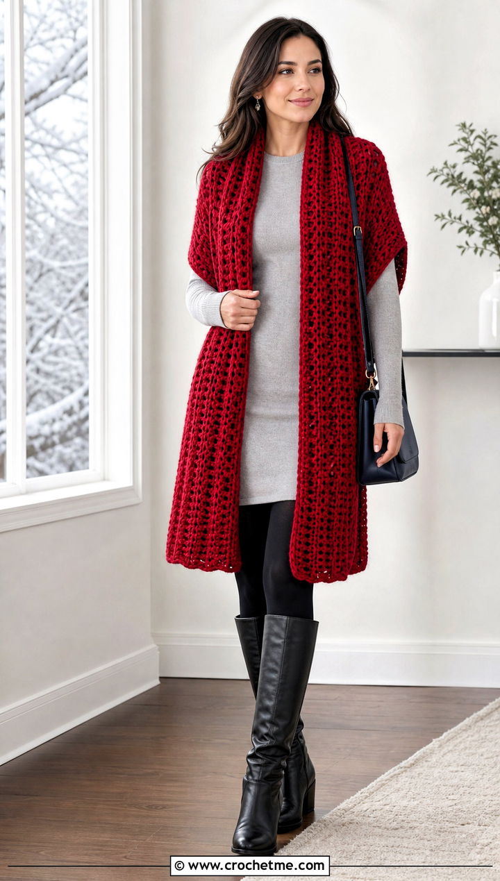 Super Scarf Crochet Shawl With Arm Holes And Sweater Dress - 30 crochet shawl with arm holes outfit ideas