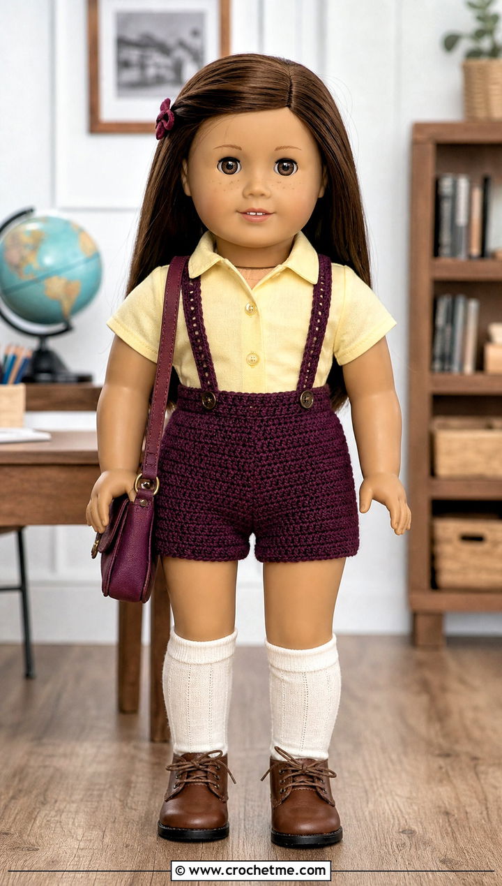 Suspender Crochet Doll Shorts With Collared Shirt - 30 crochet doll shorts outfit ideas
