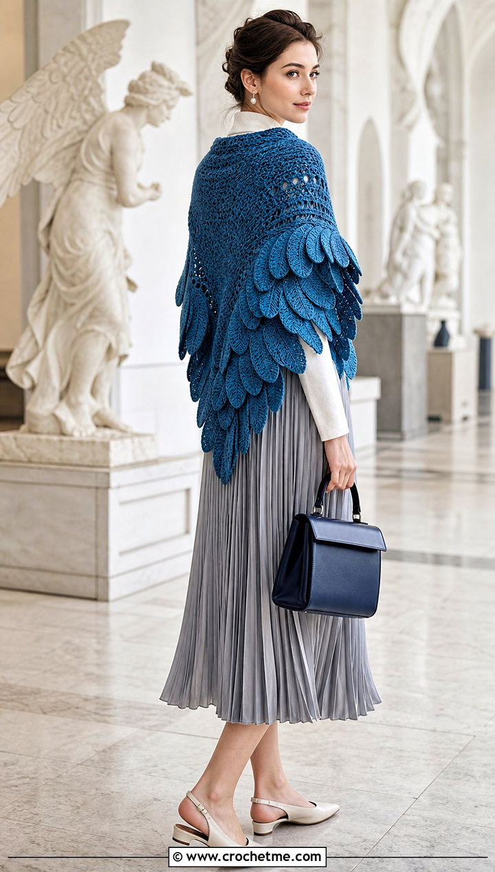 Swan Wing Shawl With Pleated Skirt - 30 Crochet Wing Shawl outfit ideas